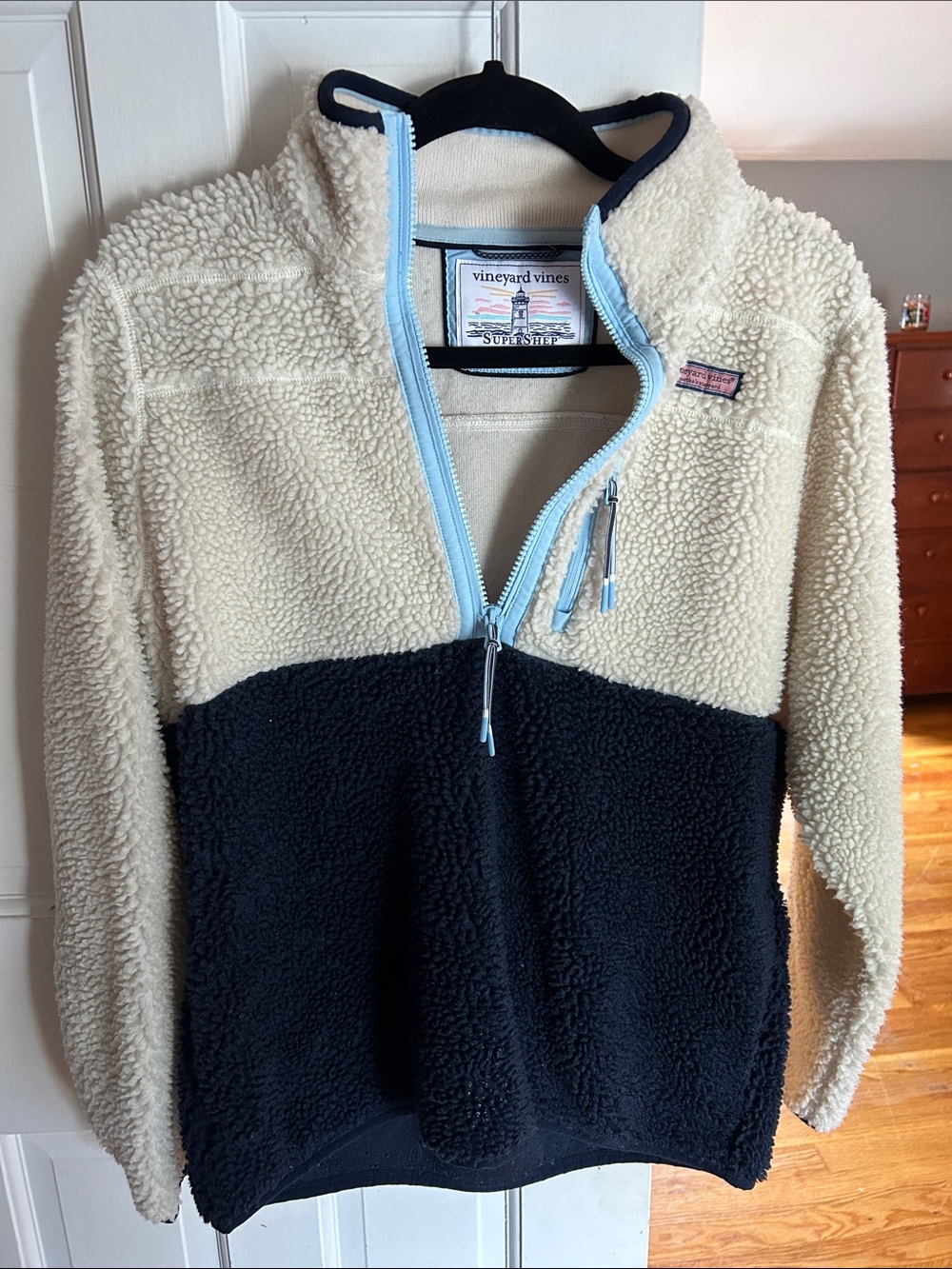 Vineyard Vines Two-Tone Sherpa Half-Zip Pullover - Cream & Navy